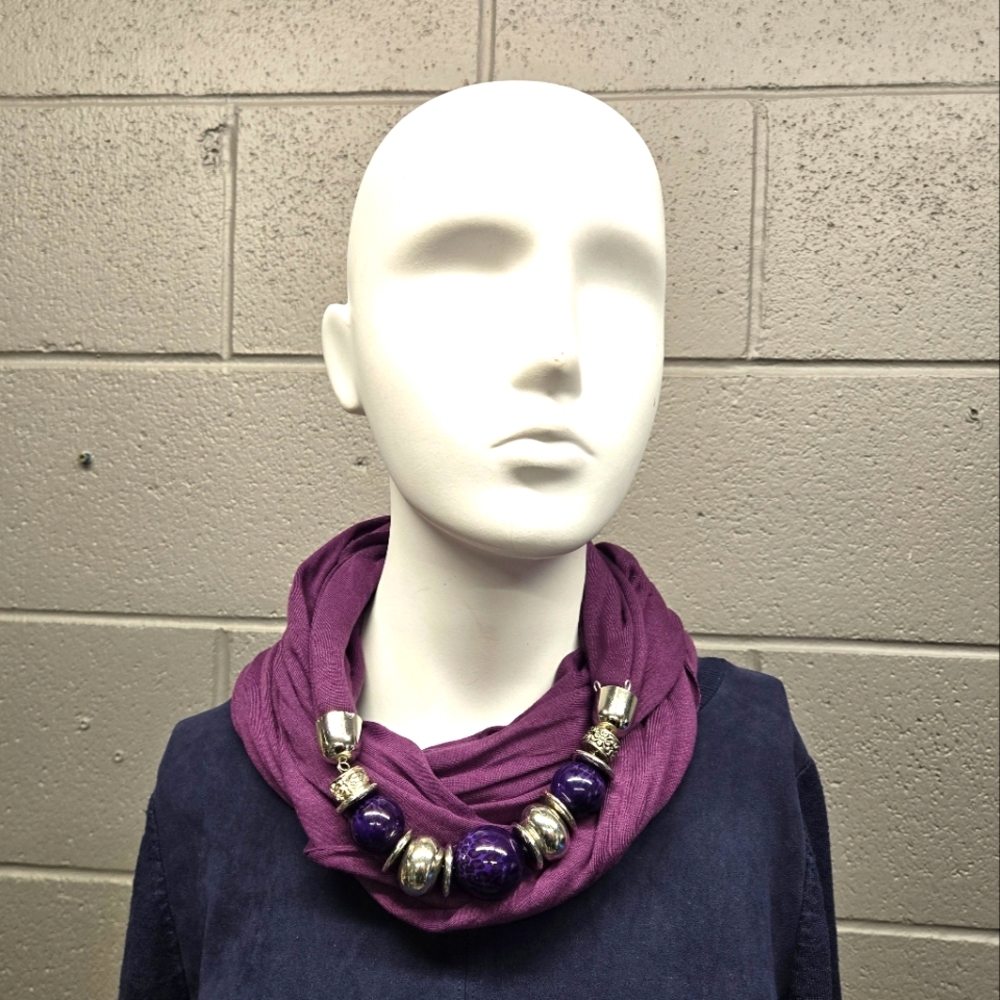 Purple Infinity scarf with beaded embellishments